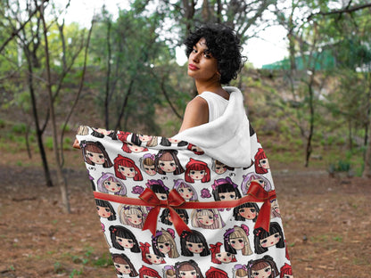 Kawaii Anime Girl Sherpa Fleece Blanket: Cozy Plush Throw for Bedroom Decor, Otaku Gift