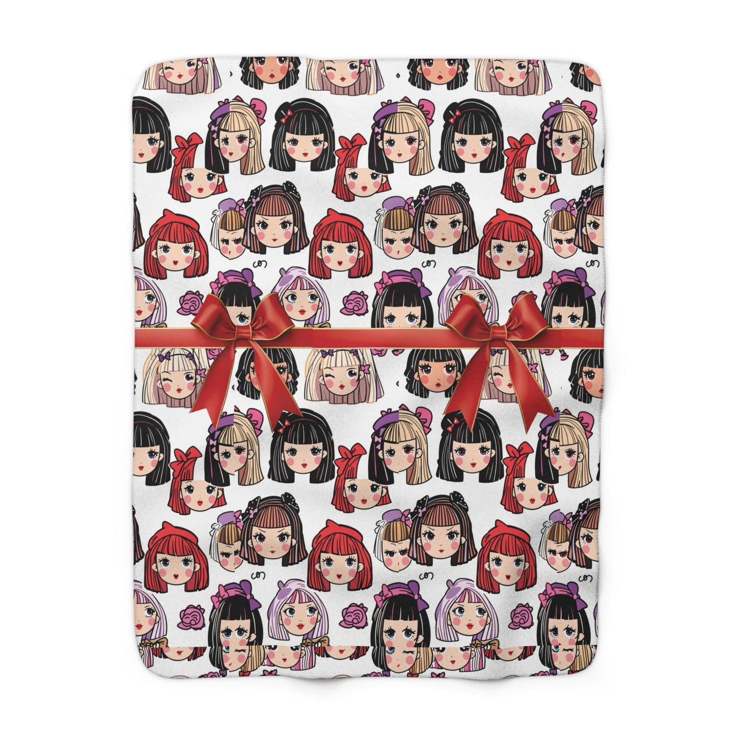 Kawaii Anime Girl Sherpa Fleece Blanket: Cozy Plush Throw for Bedroom Decor, Otaku Gift