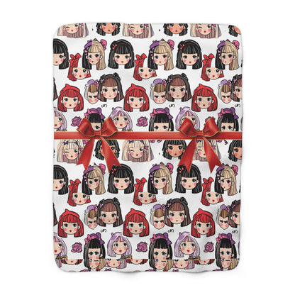 Kawaii Anime Girl Sherpa Fleece Blanket: Cozy Plush Throw for Bedroom Decor, Otaku Gift