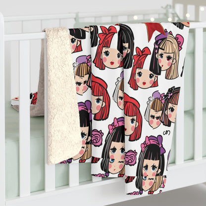 Kawaii Anime Girl Sherpa Fleece Blanket: Cozy Plush Throw for Bedroom Decor, Otaku Gift