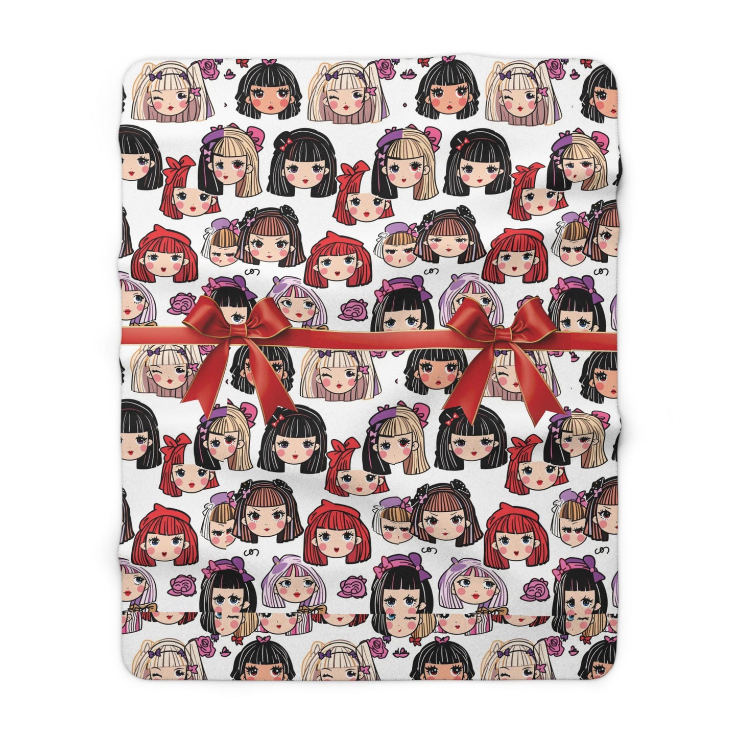 Kawaii Anime Girl Sherpa Fleece Blanket: Cozy Plush Throw for Bedroom Decor, Otaku Gift
