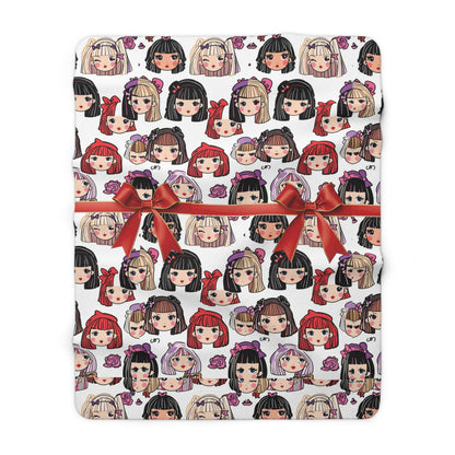 Kawaii Anime Girl Sherpa Fleece Blanket: Cozy Plush Throw for Bedroom Decor, Otaku Gift