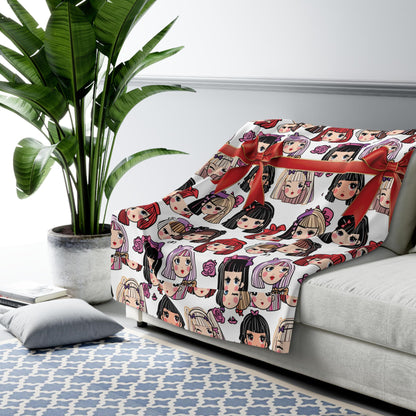 Kawaii Anime Girl Sherpa Fleece Blanket: Cozy Plush Throw for Bedroom Decor, Otaku Gift