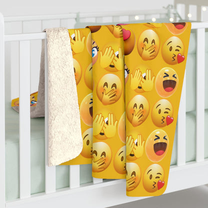 Soft Emoji Sherpa Fleece Throw Blanket: Cozy Plush Decor for Kids, Teens & Dorm Rooms