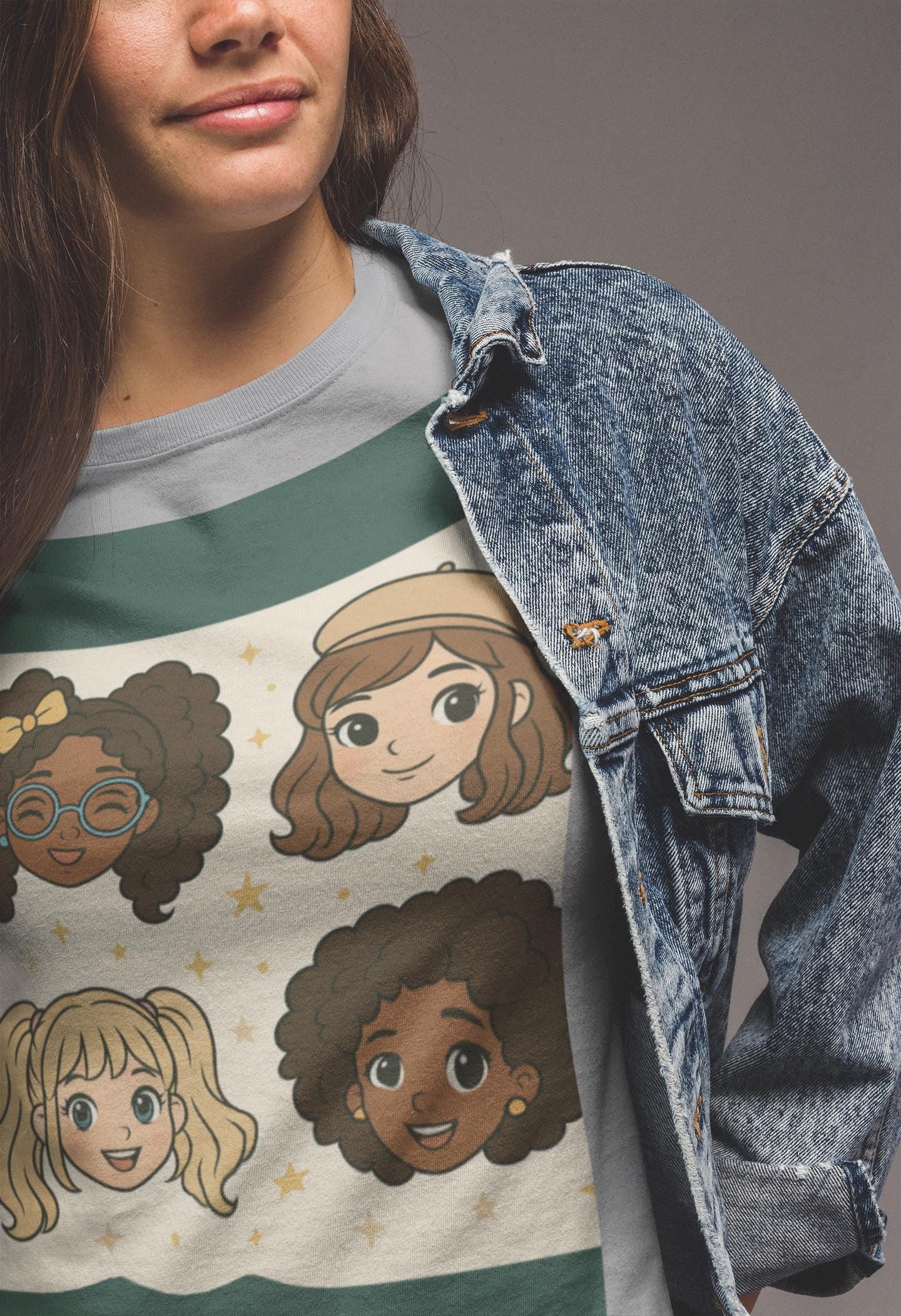 Retro Anime Ringer T-Shirt: Kawaii Cartoon Girls Graphic Tee