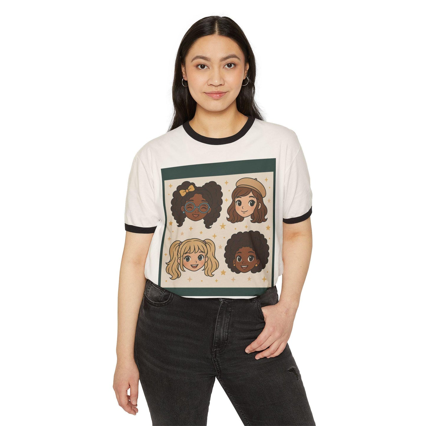 Retro Anime Ringer T-Shirt: Kawaii Cartoon Girls Graphic Tee