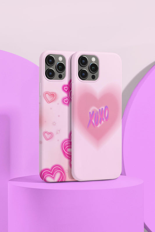 Pink and White Y2K Hearts for iPhone 16, 15, 14, 13, 12, 11, 8, 7, XR, XS, X Pro Max Plus Mini. Aesthetic, Cute, Retro Birthday Present