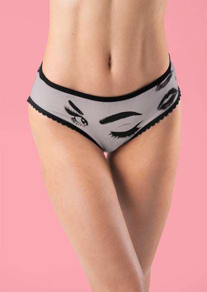 Wink & Kiss Thong  Flirty Lingerie Panties, Cute Streetwear Underwear, Fun Otaku Style