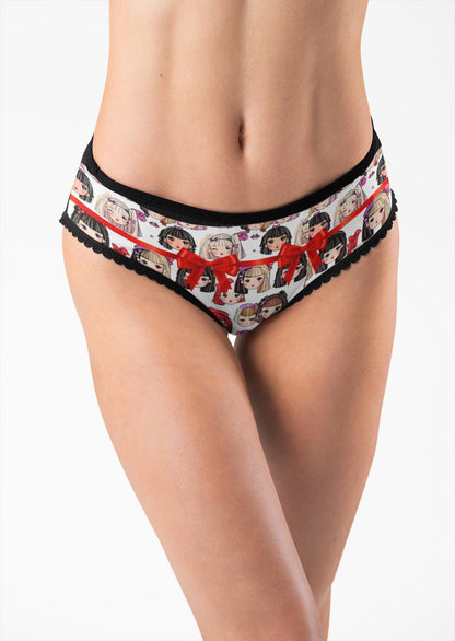 Kawaii Anime Girl Briefs: Cute Bow Panties, Playful Otaku Underwear, Fun Cartoon Lingerie for Women