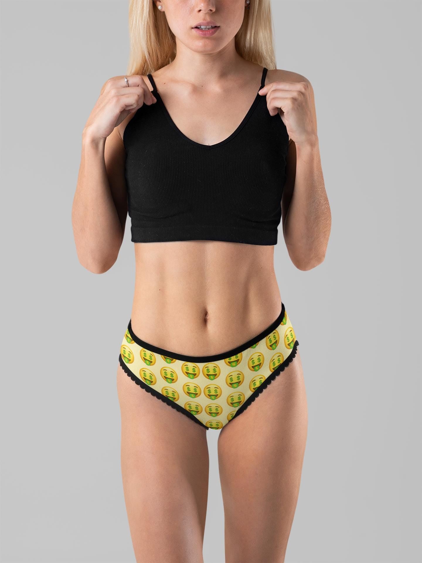Playful Money Emoji Thong: Kawaii Cheeky Underwear for Fun-Loving Women - Trendy Novelty Gift