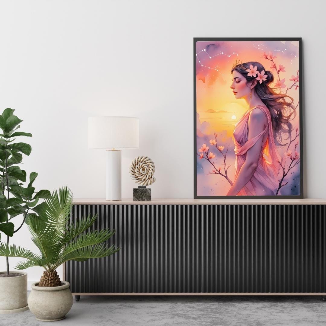Eos Goddess Sunrise Print: Feminine Floral Mythology Art (Digital Download