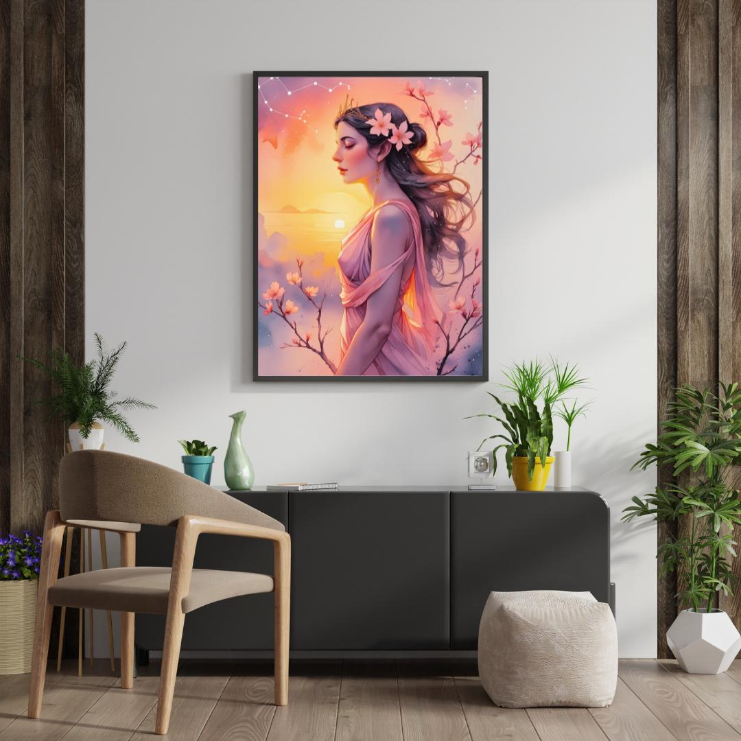 Eos Goddess Sunrise Print: Feminine Floral Mythology Art (Digital Download