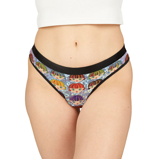 Vibrant Anime Girl Glitter Thong: Kawaii Otaku Lingerie with Colorful Hair Design