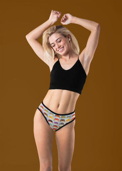 Vibrant Anime Girl Glitter Thong: Kawaii Otaku Lingerie with Colorful Hair Design