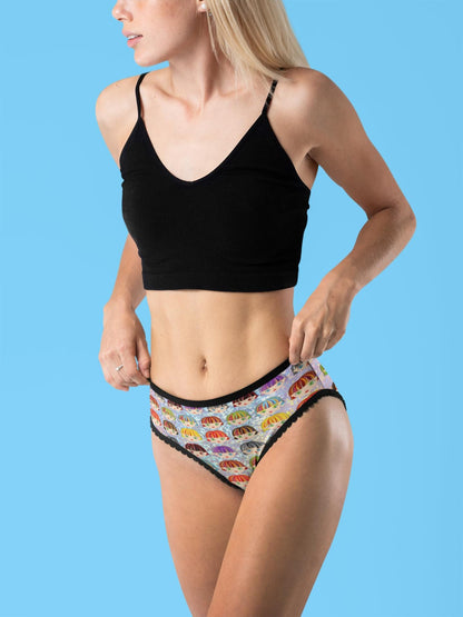 Vibrant Anime Girl Glitter Thong: Kawaii Otaku Lingerie with Colorful Hair Design