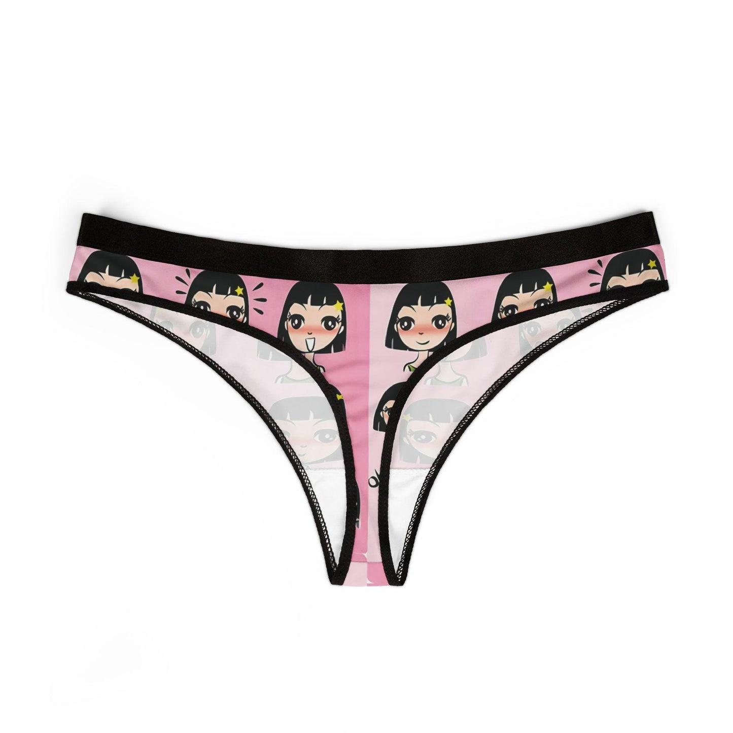 Kawaii Anime Panties: Cute Otaku Lingerie with Chibi Girl Print - Pink Thong for Japanese-Inspired Fashion