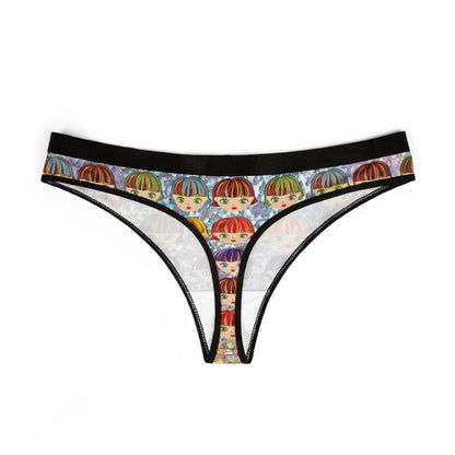 Vibrant Anime Girl Glitter Thong: Kawaii Otaku Lingerie with Colorful Hair Design