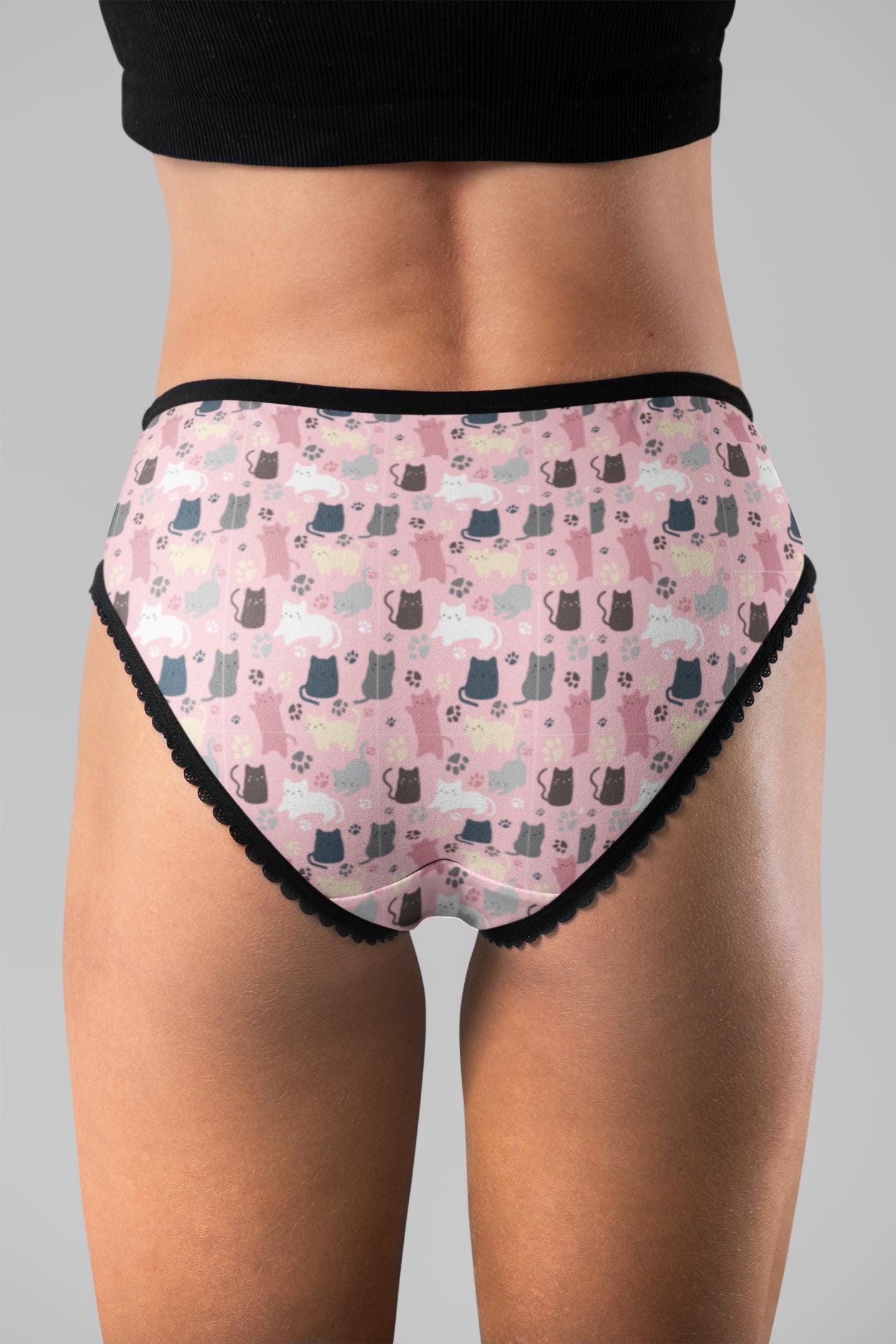 Adorable Pastel Cat Print Underwear: Comfy Kawaii Briefs for Women, Cute Lingerie Gift