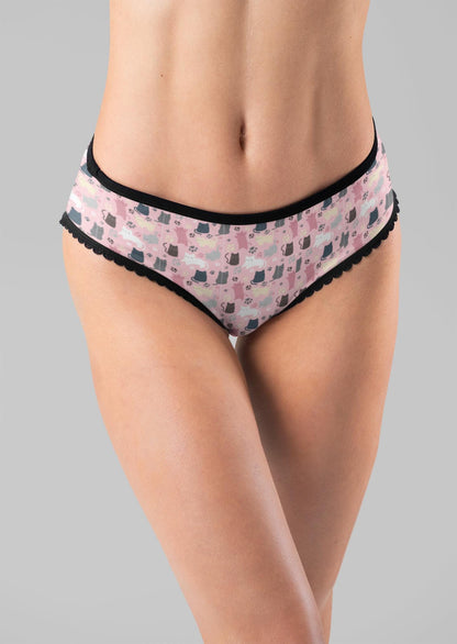 Adorable Pastel Cat Print Underwear: Comfy Kawaii Briefs for Women, Cute Lingerie Gift