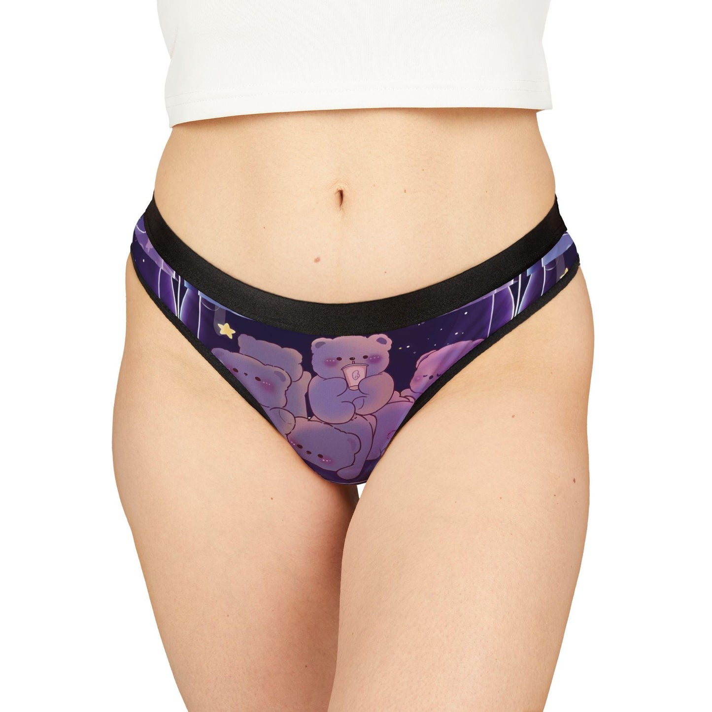 Kawaii Bear Thong, Cute Cartoon Panties, Starry Night Underwear, Novelty Kawaii Lingerie Gift for Women