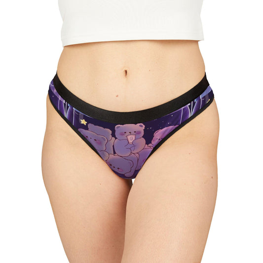 Kawaii Bear Thong, Cute Cartoon Panties, Starry Night Underwear, Novelty Kawaii Lingerie Gift for Women