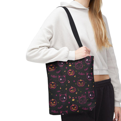 Kawaii Spooky Cat Halloween Tote Bag: Witchy Vibes