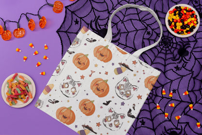 Halloween Cat & Pumpkin Tote Bag: Kawaii Fall Trick-or-Treat
