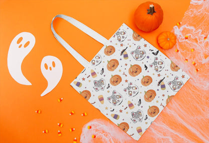 Halloween Cat & Pumpkin Tote Bag: Kawaii Fall Trick-or-Treat