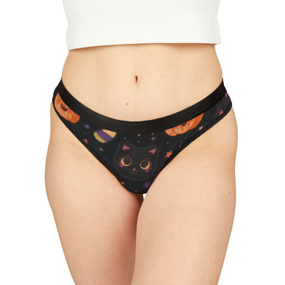 Festive Halloween Cat Thong: Kawaii Pumpkin Print Panties - Spooky Cute Lingerie Gift for Women