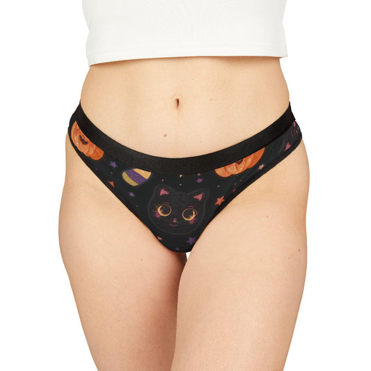 Festive Halloween Cat Thong: Kawaii Pumpkin Print Panties - Spooky Cute Lingerie Gift for Women