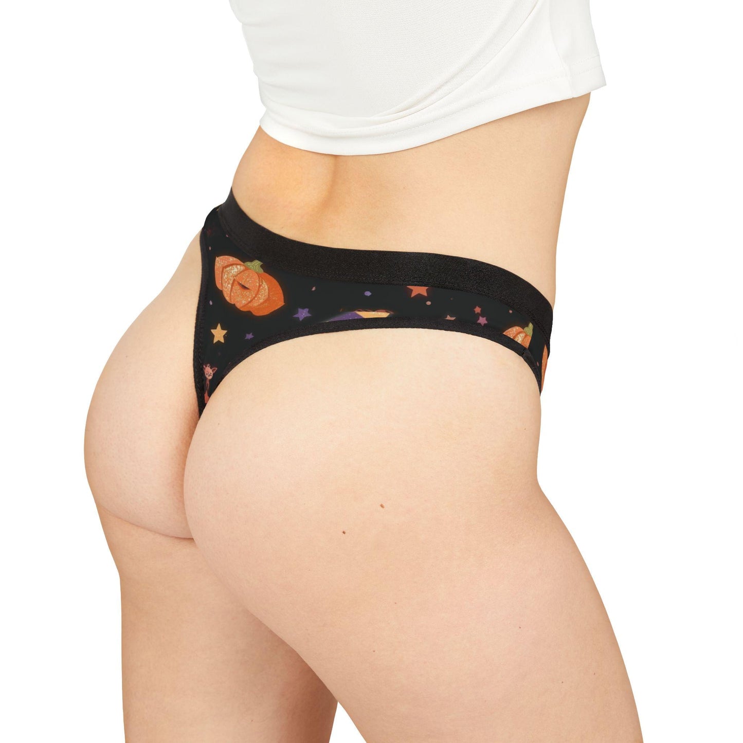Festive Halloween Cat Thong: Kawaii Pumpkin Print Panties - Spooky Cute Lingerie Gift for Women