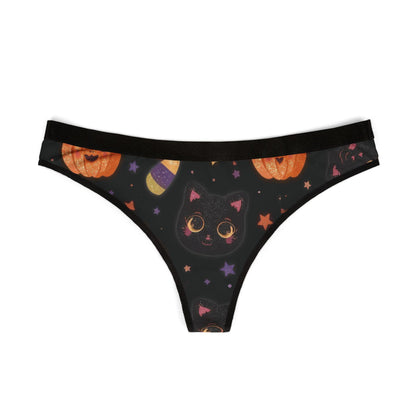 Festive Halloween Cat Thong: Kawaii Pumpkin Print Panties - Spooky Cute Lingerie Gift for Women