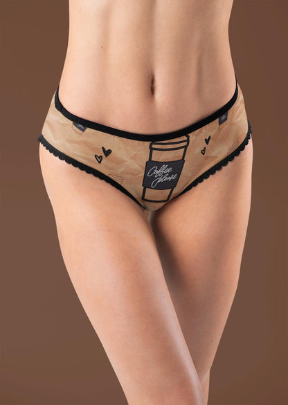 Coffee Lover Thong, with a Brown Wrinkled Paper Look, Fun Gift for Her, Barista Lingerie