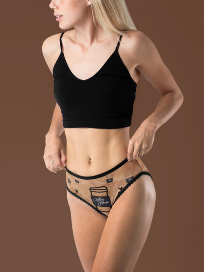 Coffee Lover Thong, with a Brown Wrinkled Paper Look, Fun Gift for Her, Barista Lingerie