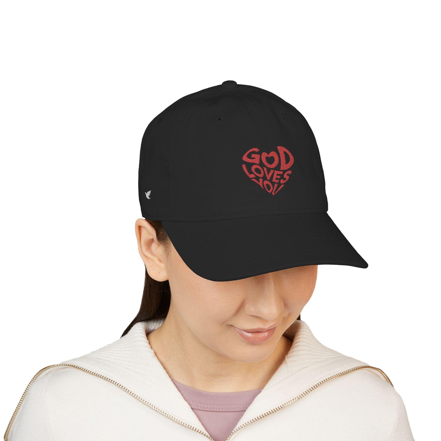 Embroidered 'God is Love' Organic Cotton Baseball Cap - Beige & Navy