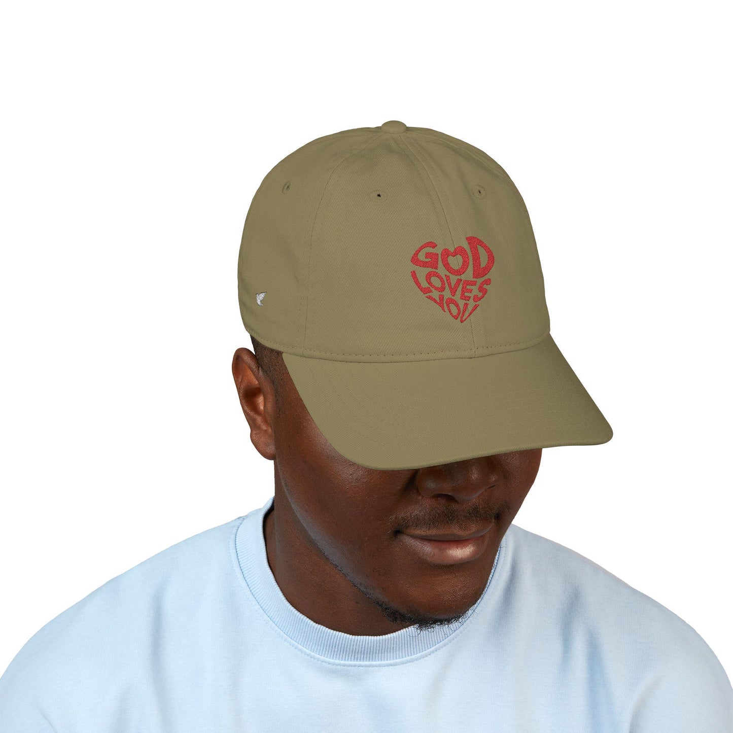 Embroidered 'God is Love' Organic Cotton Baseball Cap - Beige & Navy