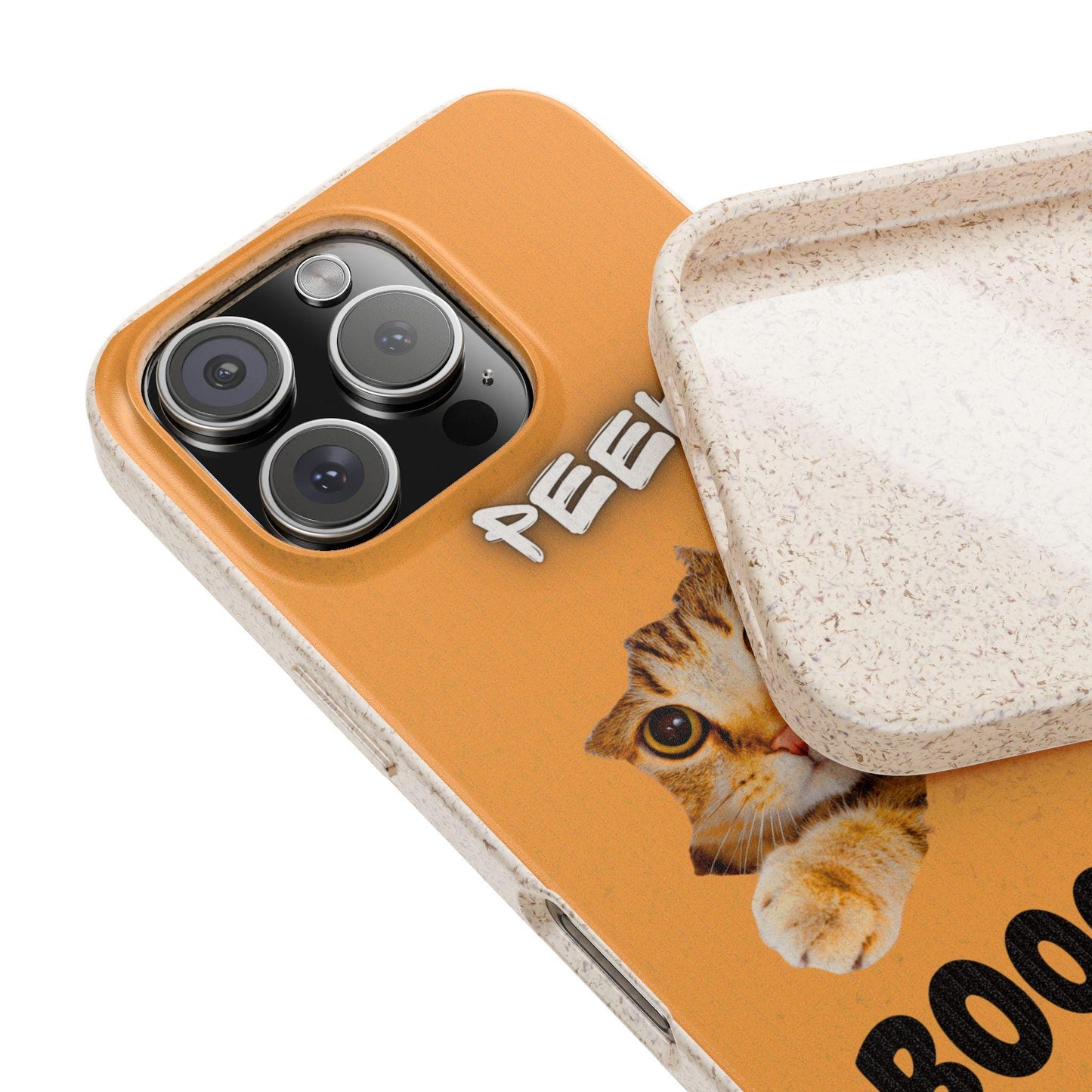 Whimsical Halloween Cat Phone Cover: Peek-a-Boo Orange Feline Design for Pet Lovers