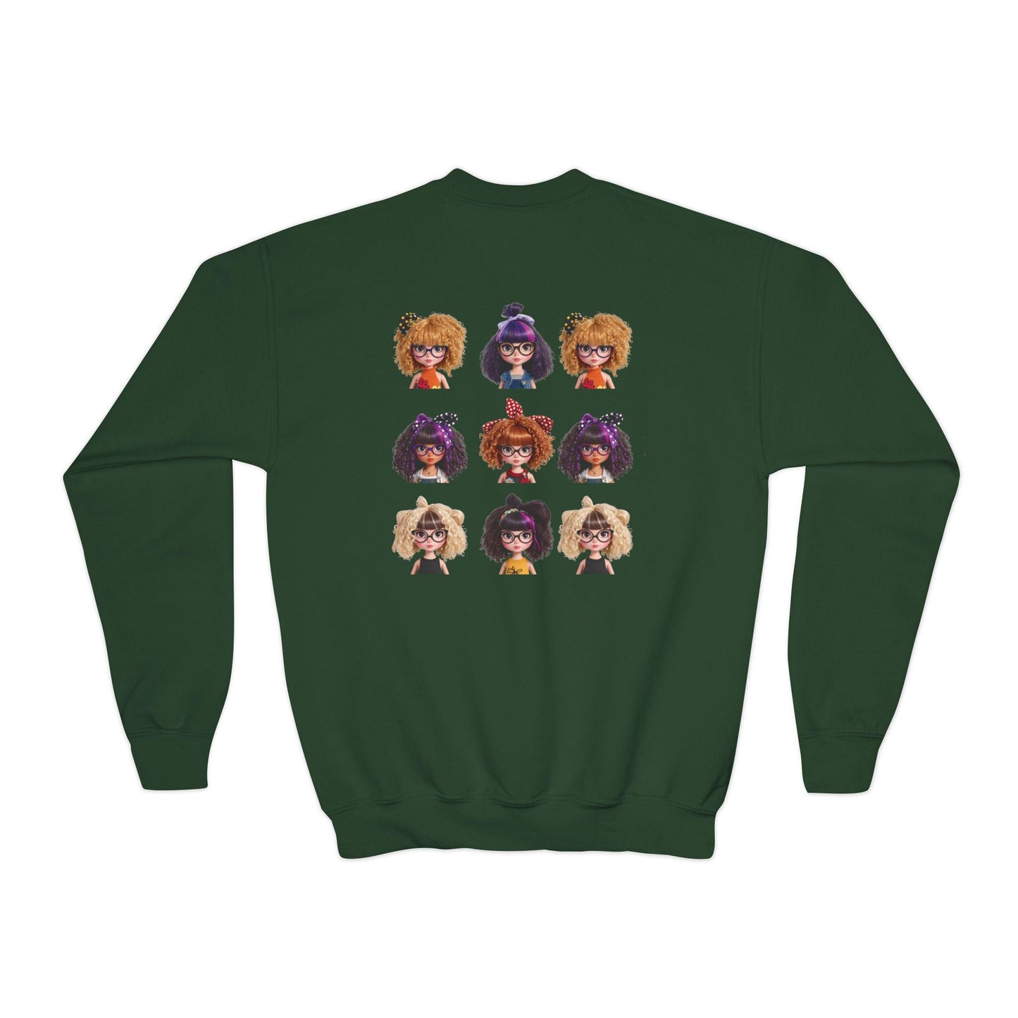 CurliPop Crew Kids Sweatshirt: Curly Hair Dolls, Nerdy Fashion