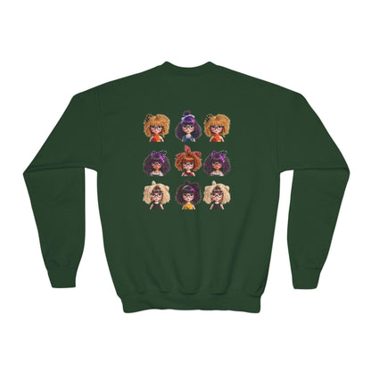 CurliPop Crew Kids Sweatshirt: Curly Hair Dolls, Nerdy Fashion