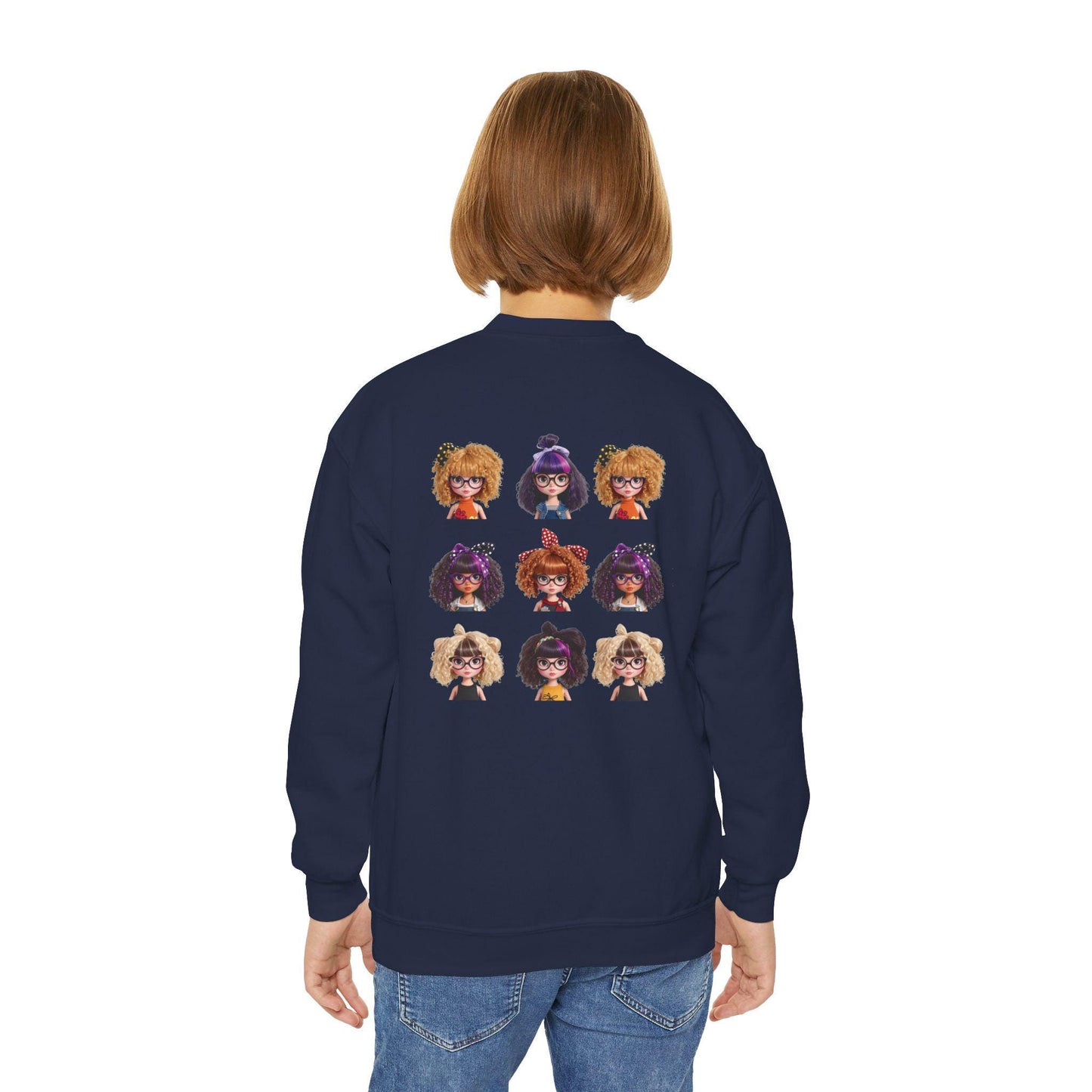 CurliPop Crew Kids Sweatshirt: Curly Hair Dolls, Nerdy Fashion
