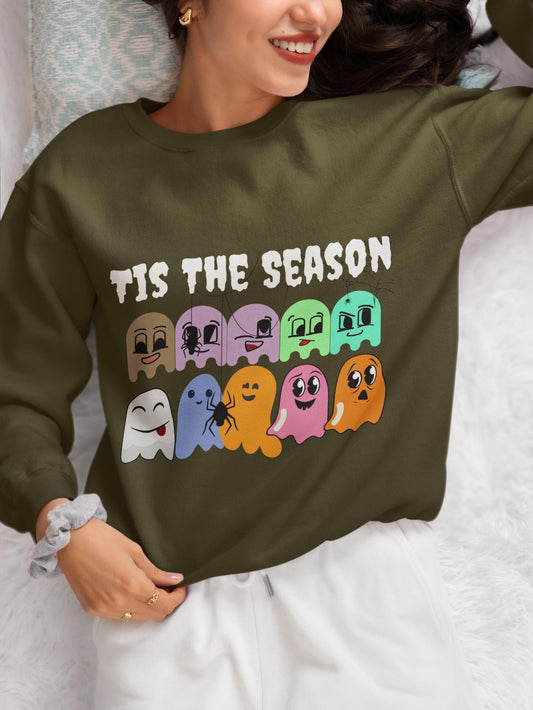 Spooky Season Ghost Sweatshirt: Halloween Fall Fashion Crewneck