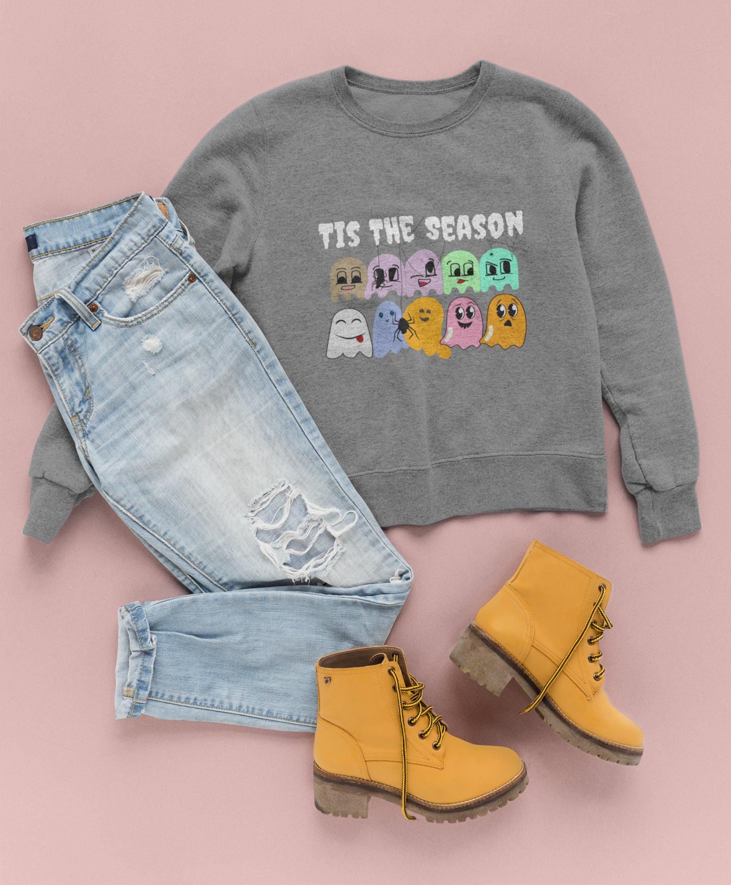 Spooky Season Ghost Sweatshirt: Halloween Fall Fashion Crewneck