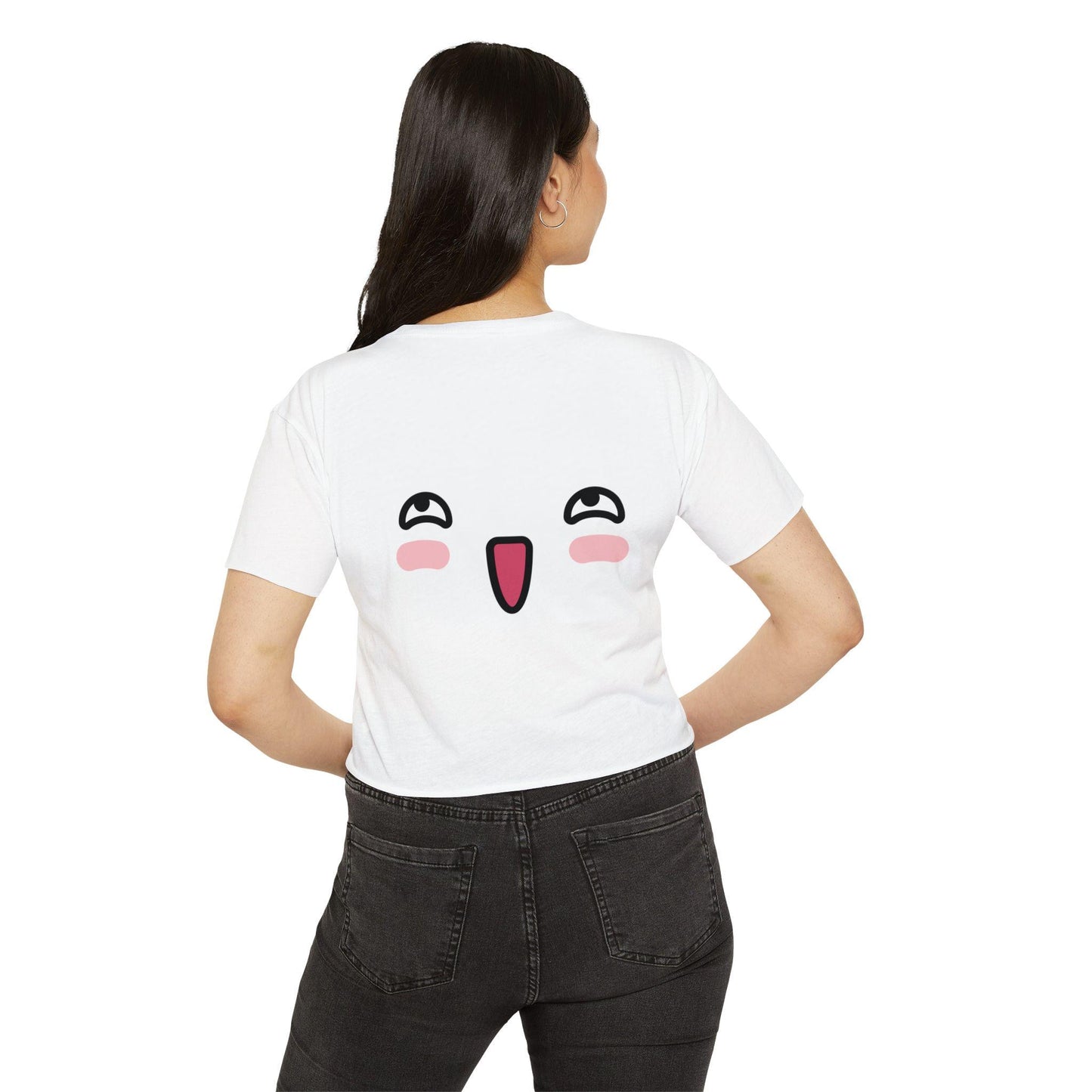 Kawaii Crop Top, Cute & Funny Festival Shirt, Happy Vibes Gift for Her, Flirty Tee, Casual Wear, Matching Kawaii Panties