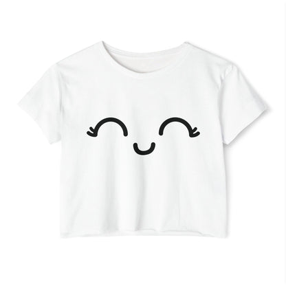 Kawaii Crop Top, Cute & Funny Festival Shirt, Happy Vibes Gift for Her, Flirty Tee, Casual Wear, Matching Kawaii Panties