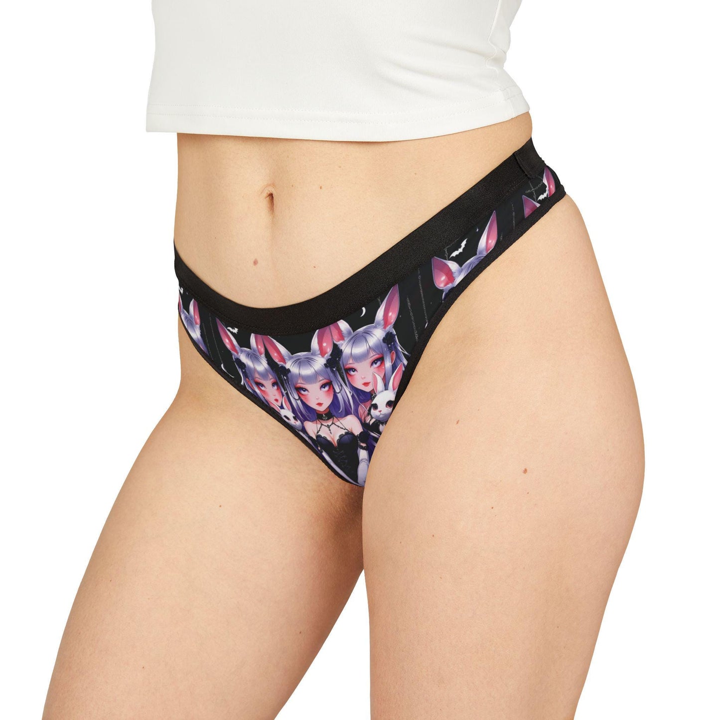 Gothic Kawaii Thong: Bunny Cat Girl, Roses, Hearts, Stars