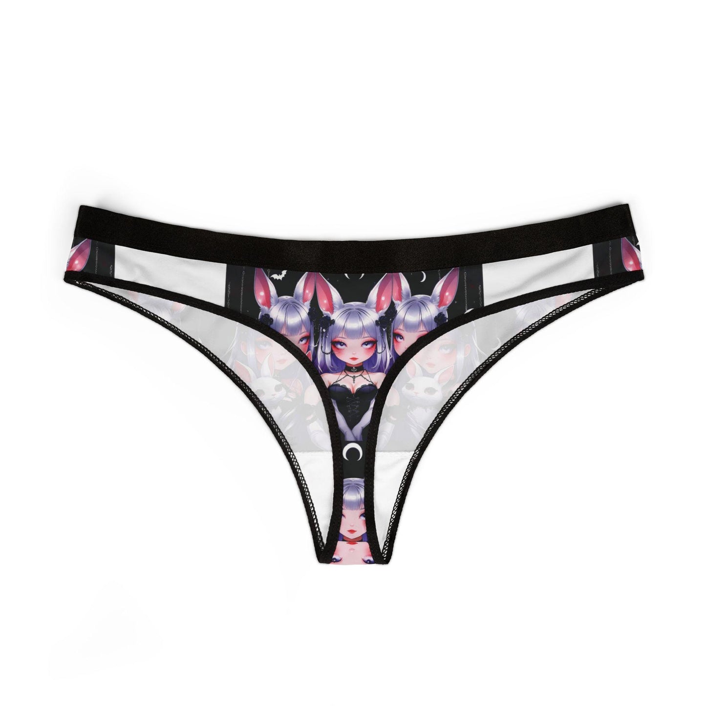 Gothic Kawaii Thong: Bunny Cat Girl, Roses, Hearts, Stars