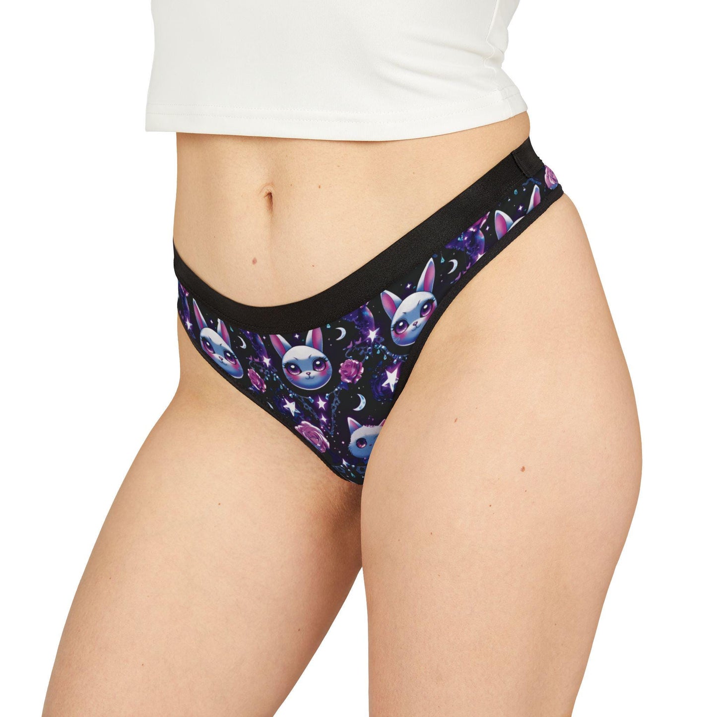 Gothic Kawaii Thong: Anime Cat & Bunny, Lace, Roses