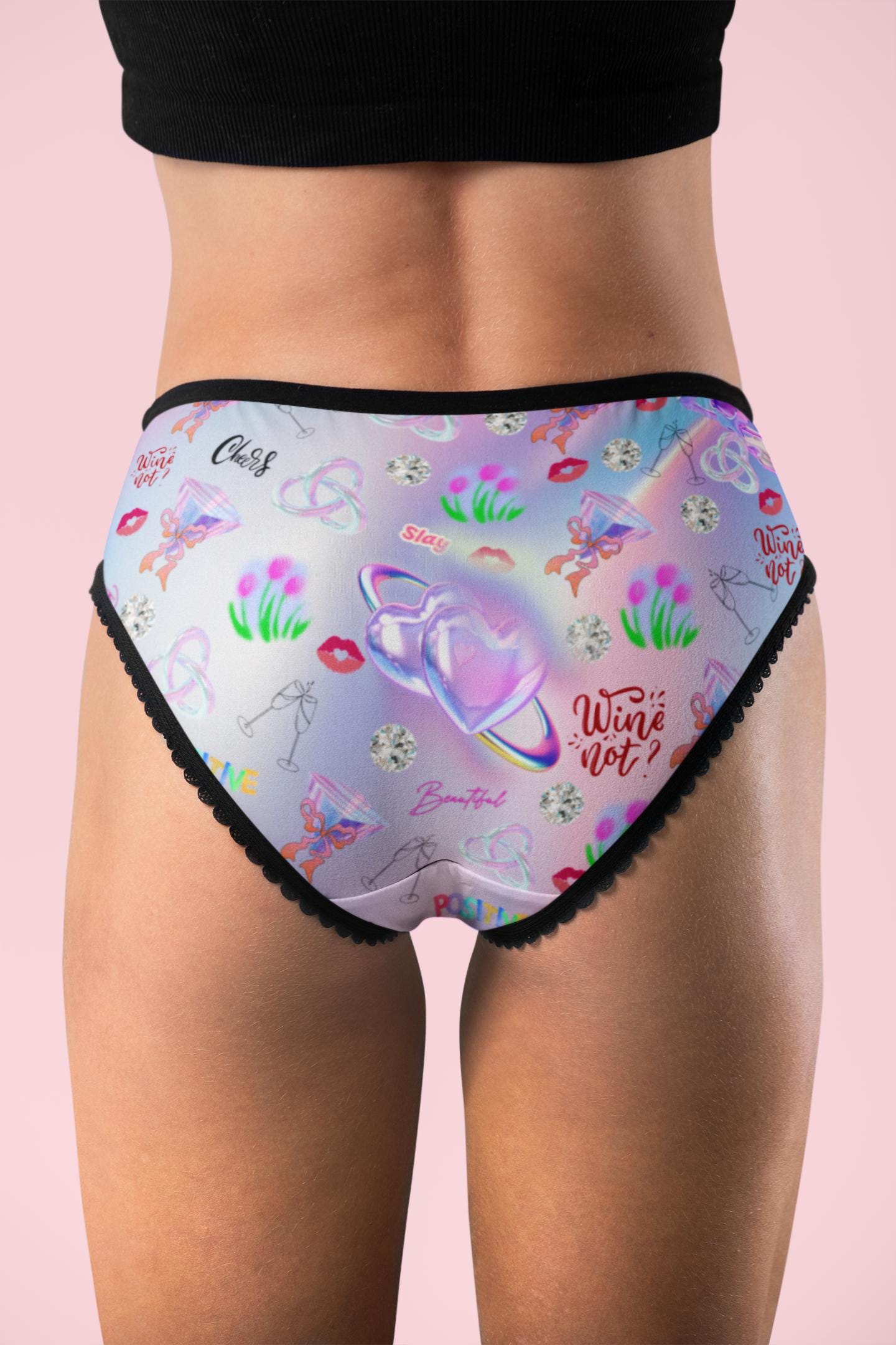 Womens Briefs Colorful Hearts Y2K Print, Pastel Graphic Lingerie, Cheers, Slay Cute Gift