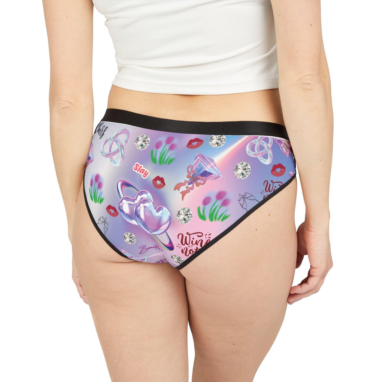 Womens Briefs Colorful Hearts Y2K Print, Pastel Graphic Lingerie, Cheers, Slay Cute Gift