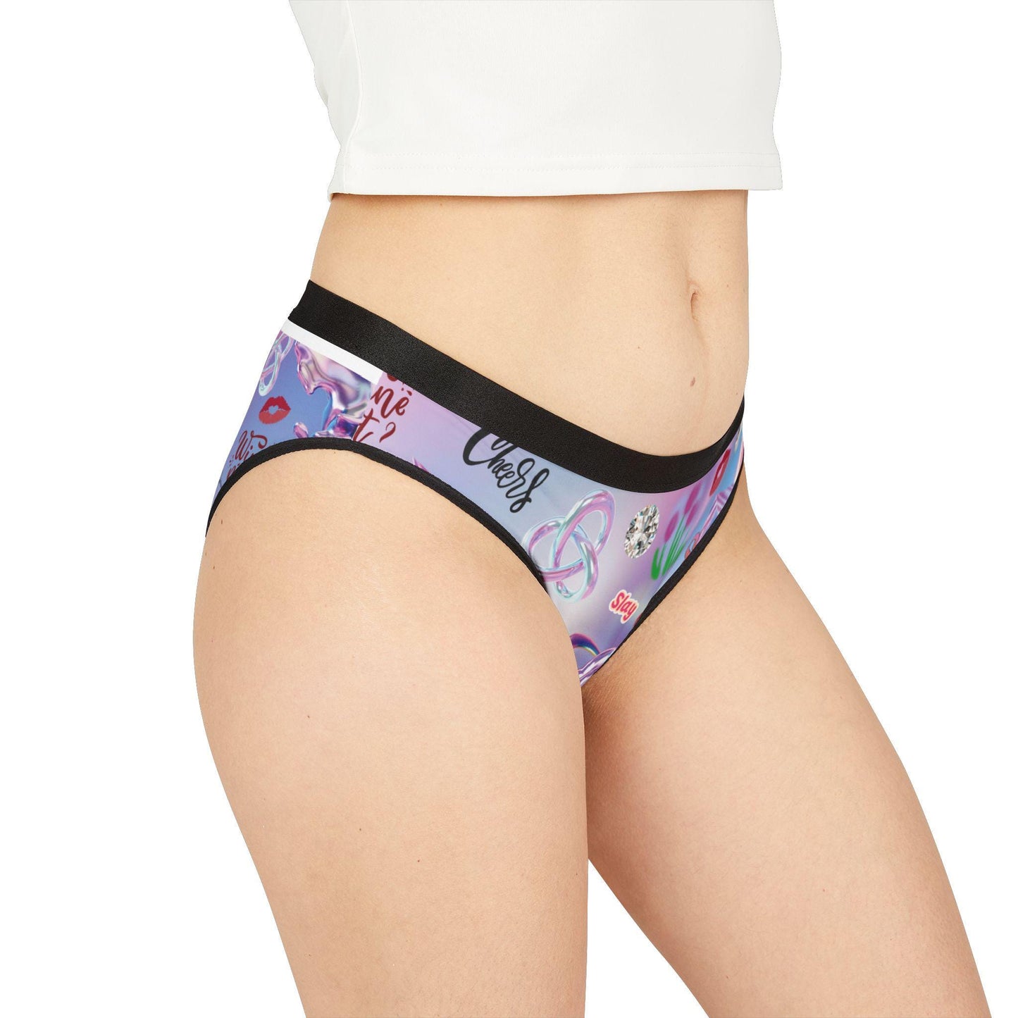 Womens Briefs Colorful Hearts Y2K Print, Pastel Graphic Lingerie, Cheers, Slay Cute Gift